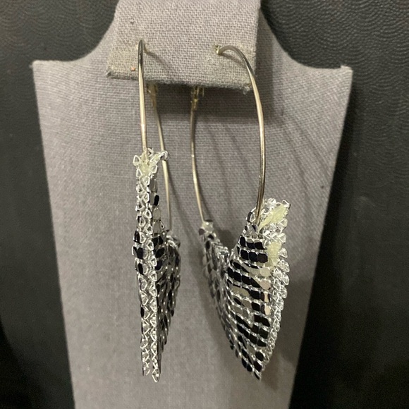 Vintage 80’s Silver tone Huge hoop dangling pierced Earrings with metal drop - Picture 2 of 7